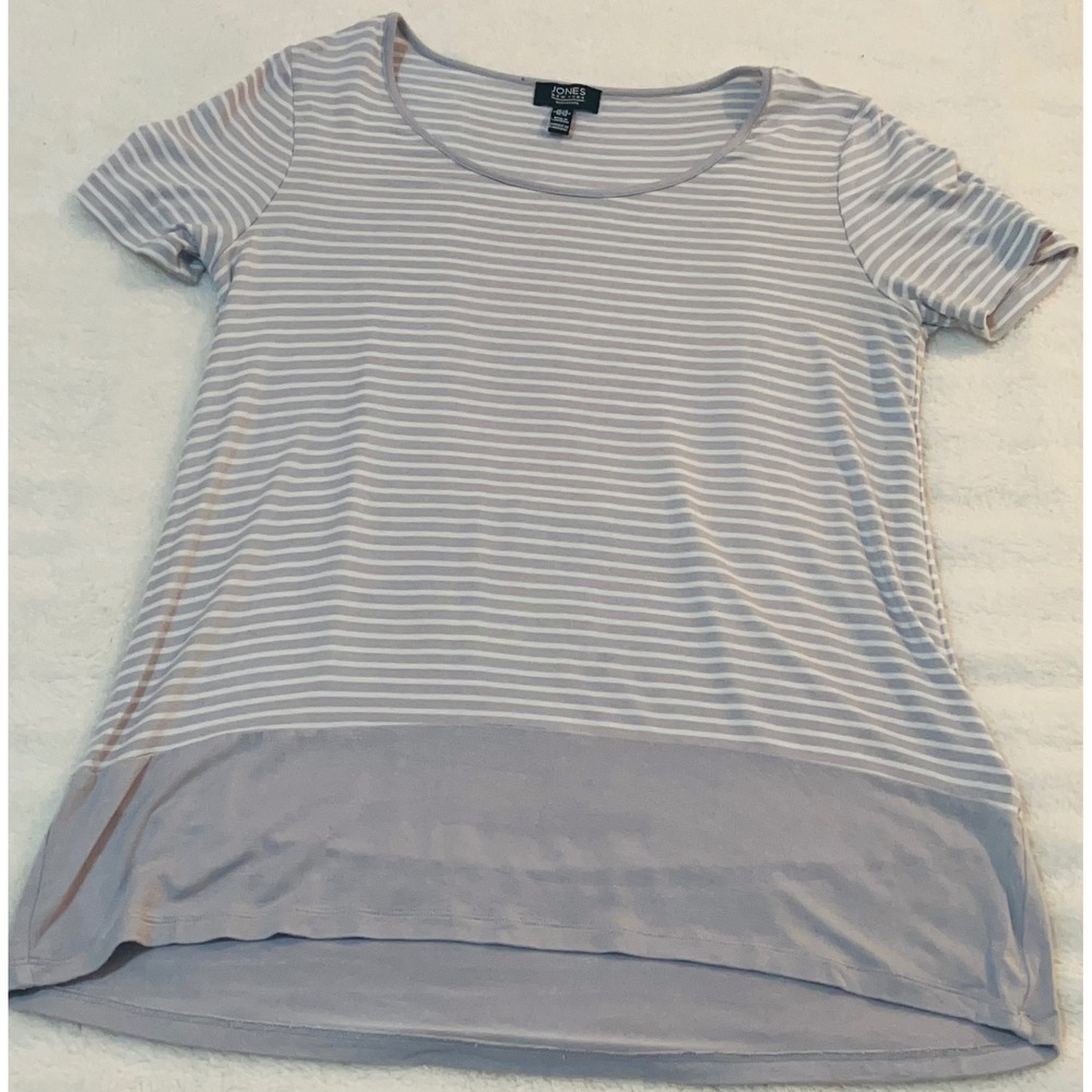 Jones New York Signature Womens XS Striped Short Sleeve Scoop Neck Tee Lavender